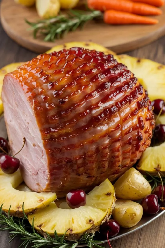 A Ham Cooked In The Oven Is Shown On A P Jehxwcvbrrkw9 Uk1frijg Keyfxvv0rw Pofegoiurxg