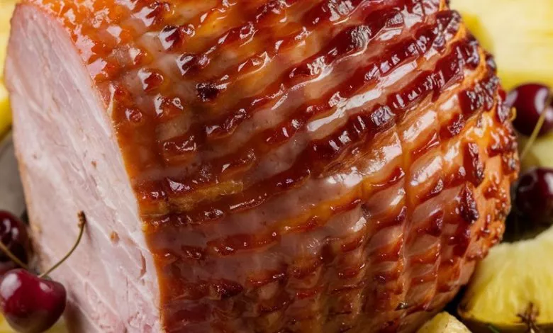 A Ham Cooked In The Oven Is Shown On A P Jehxwcvbrrkw9 Uk1frijg Keyfxvv0rw Pofegoiurxg